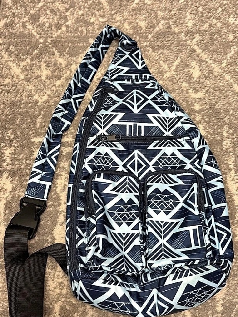 Kavu Rope Bag Geometric Sling Backpack in Black & White